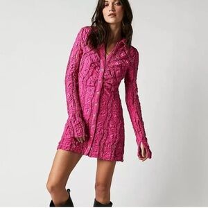 Pink Lace Button-Up Shirt